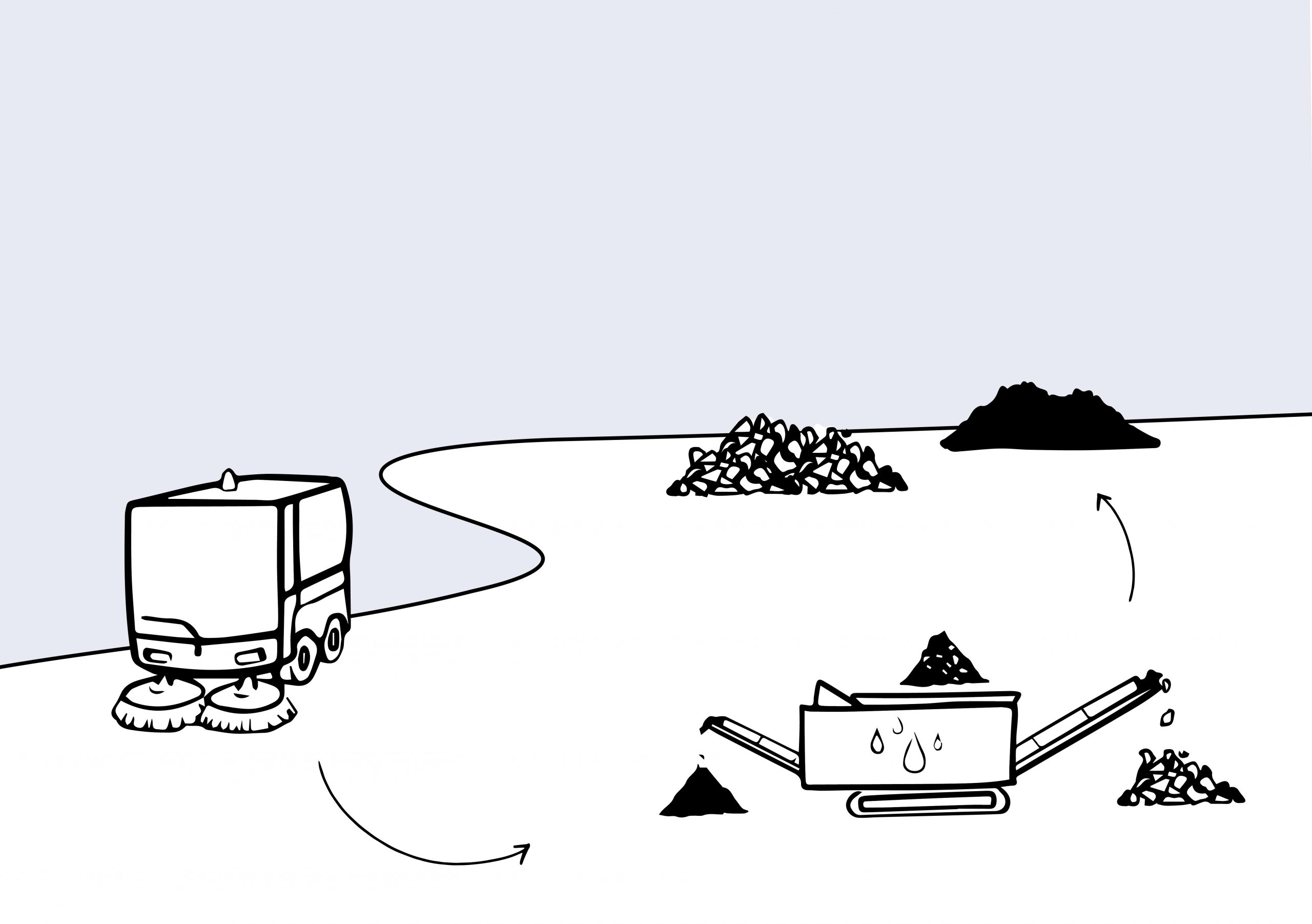 image shows an illustration of the street sweeping recycling process